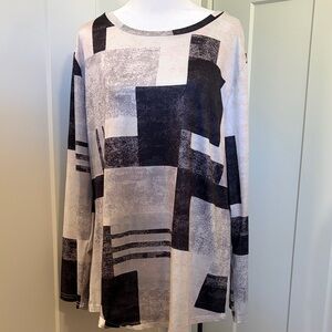 Brand Unknown Womens Black White Grey Abstract Print Long Sleeve Top Size XXL